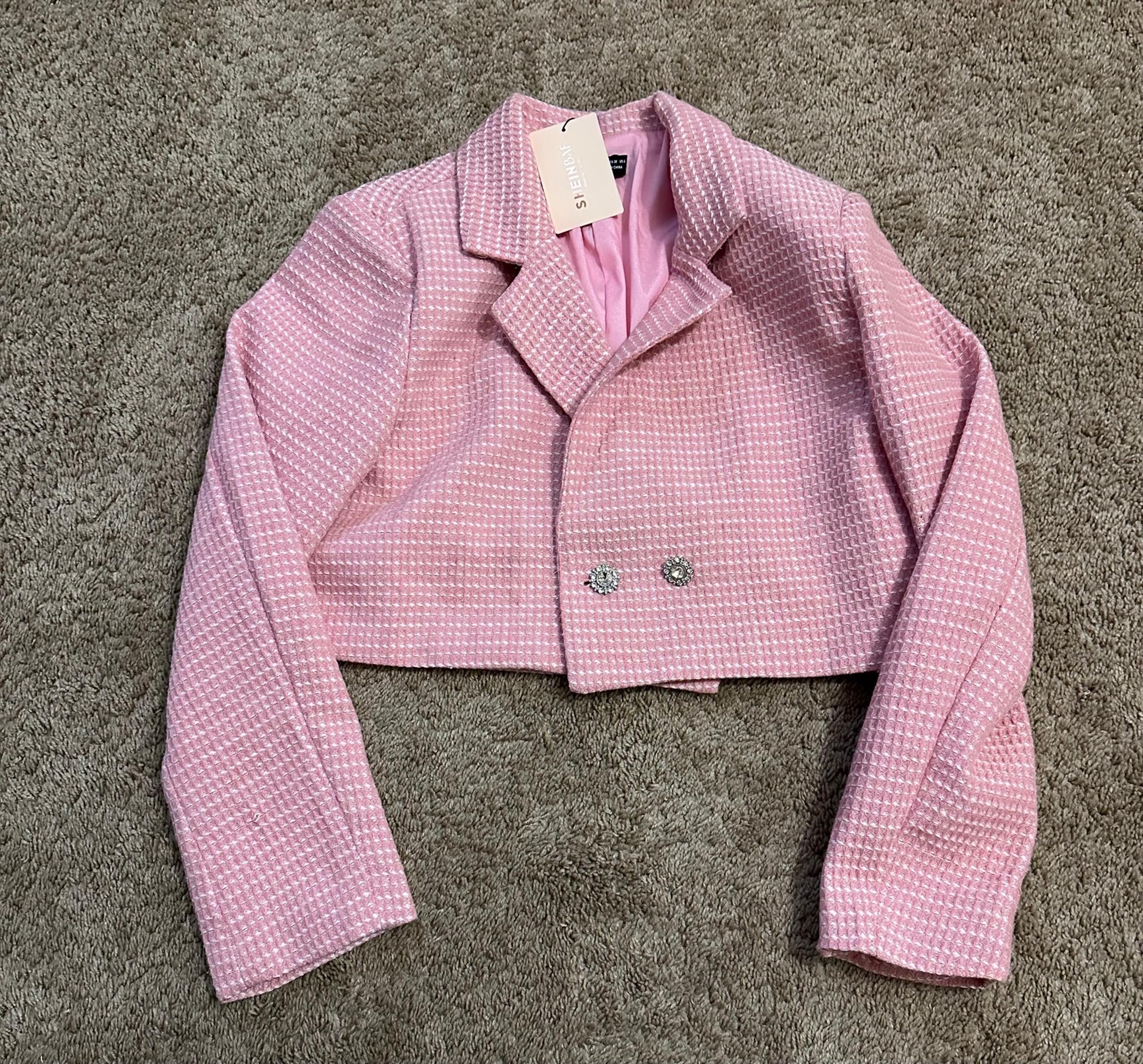 Shein cropped tweed textured blazer pink Women’s Size MEDIUM NWT