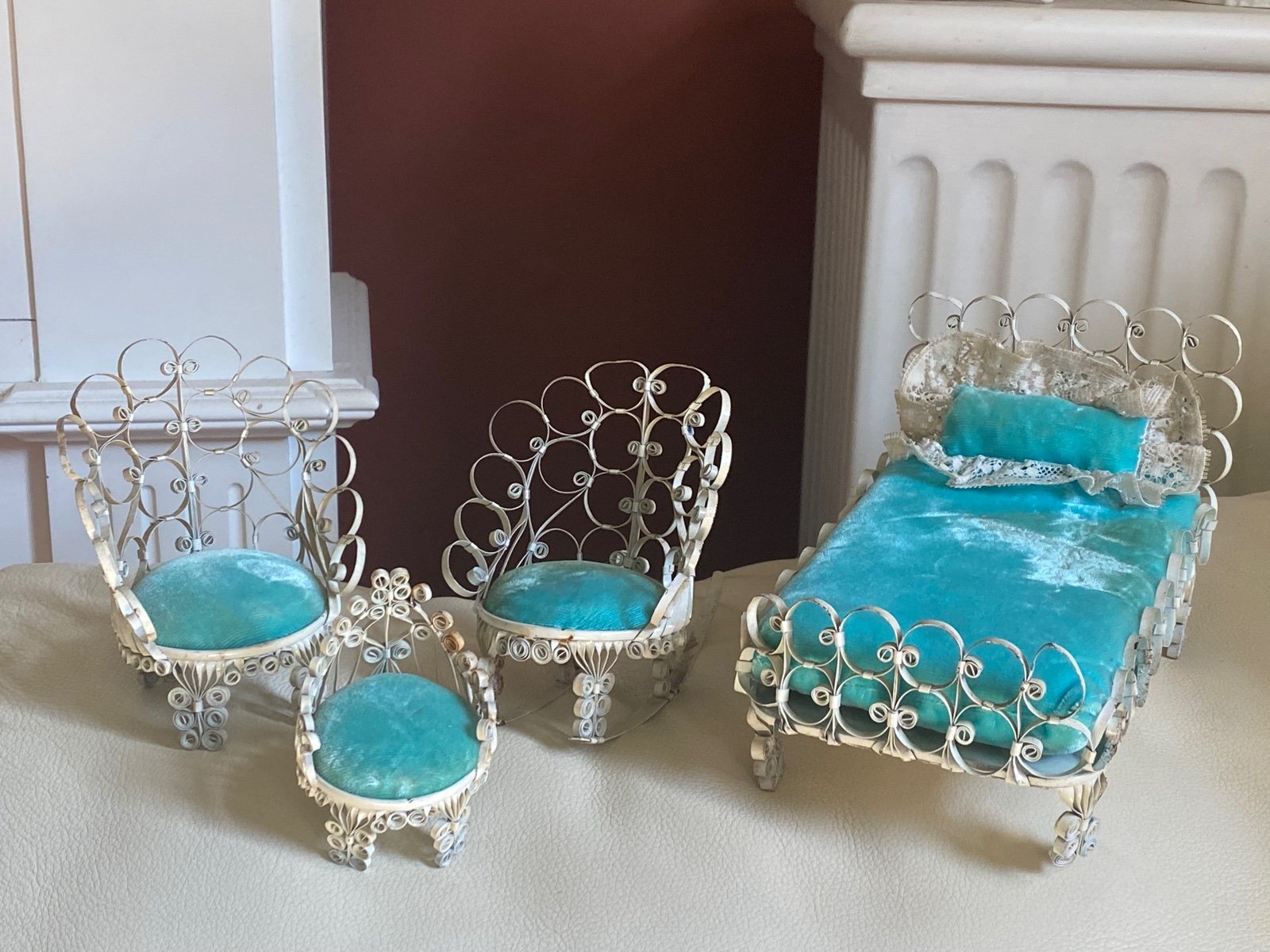 Vintage Aluminum Tin Can Chair Rocking Chair bed Miniature Furniture art work