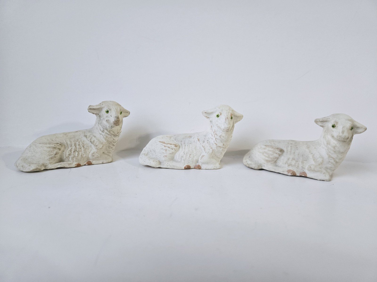 Vintage Christmas nativity figure Germany paper mache sheep set of 3