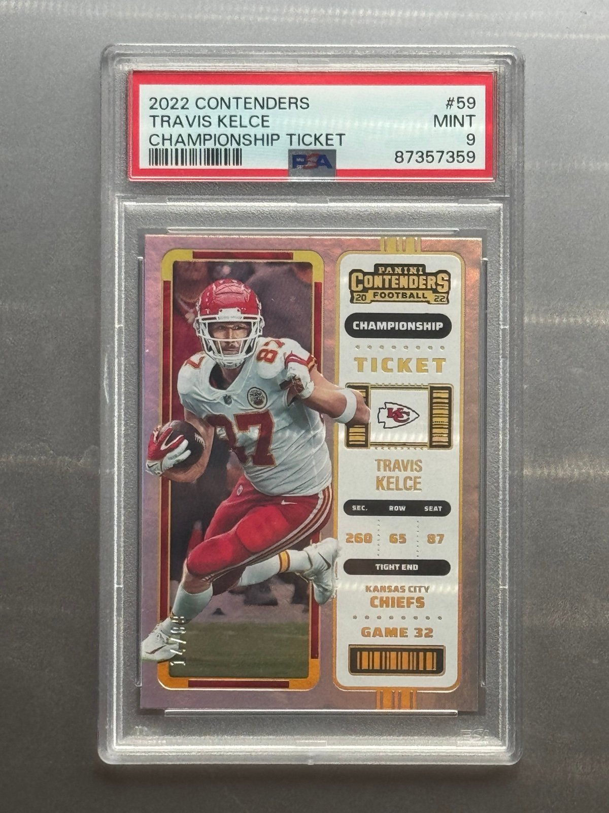 2022 Contenders Travis Kelce #14/99 PSA 9