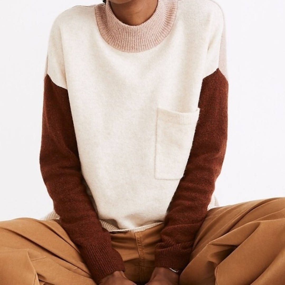 Madewell Redmond Mockneck Pocket Sweater in Colorblock size small