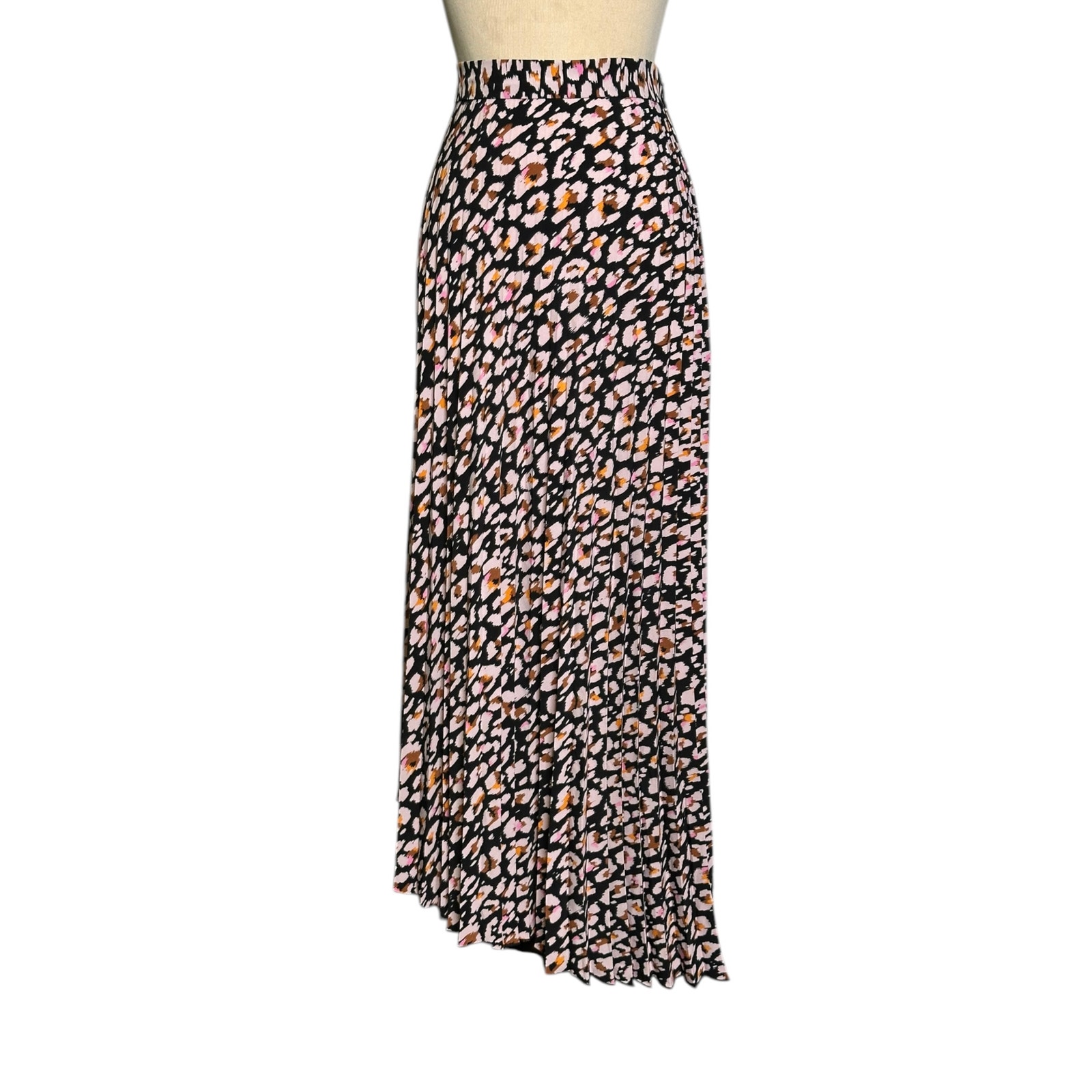 Sanctuary black cream floral pleated midi skirt size large