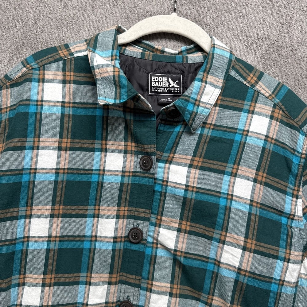 Eddie Bauer Plaid Shacket Womens XL Plaid Flannel Shirt Jacket Insulated Camp