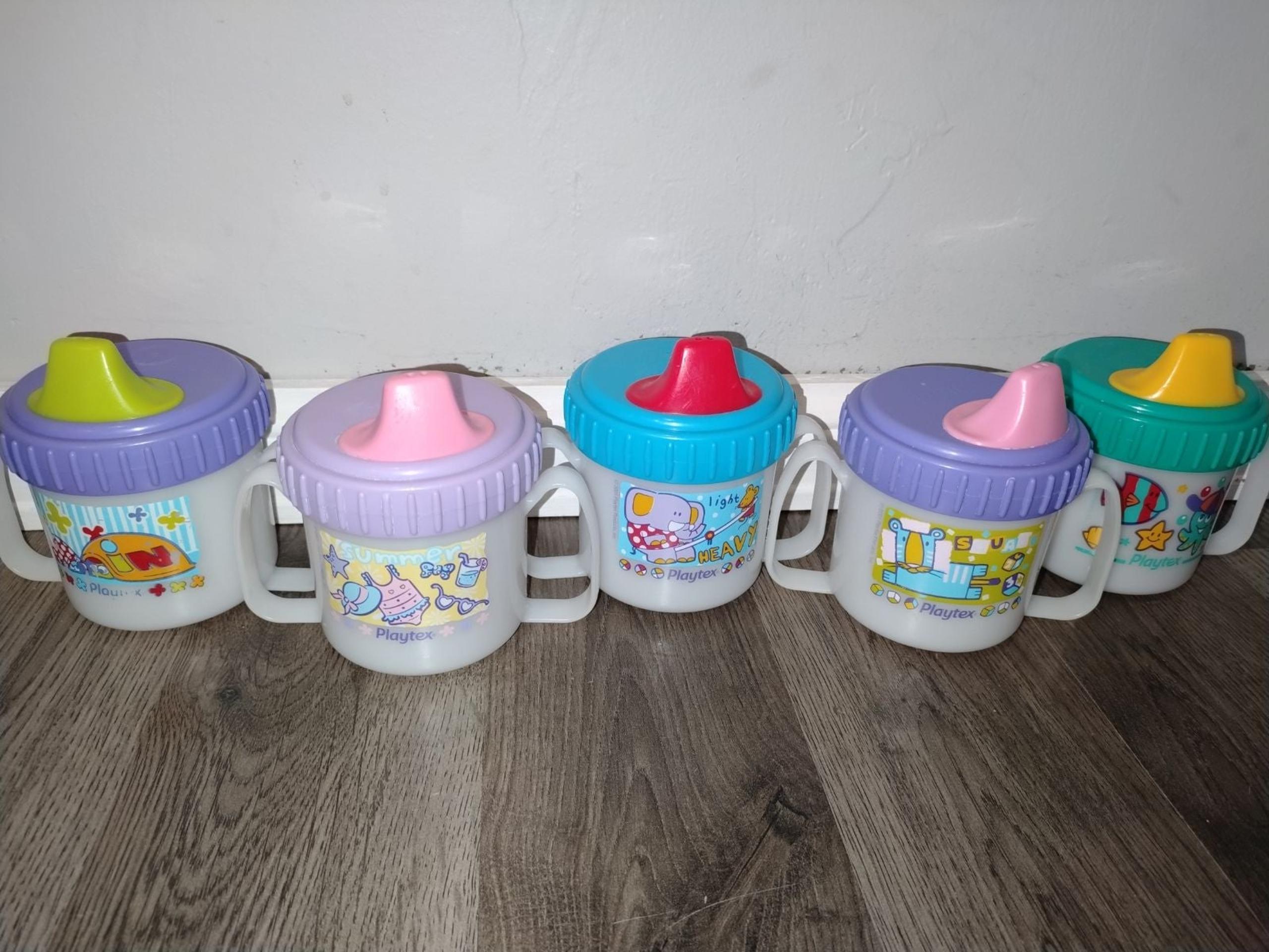 Vintage Playtex Sippy Cup Decorated 2 Handles Boy Girl set of 5