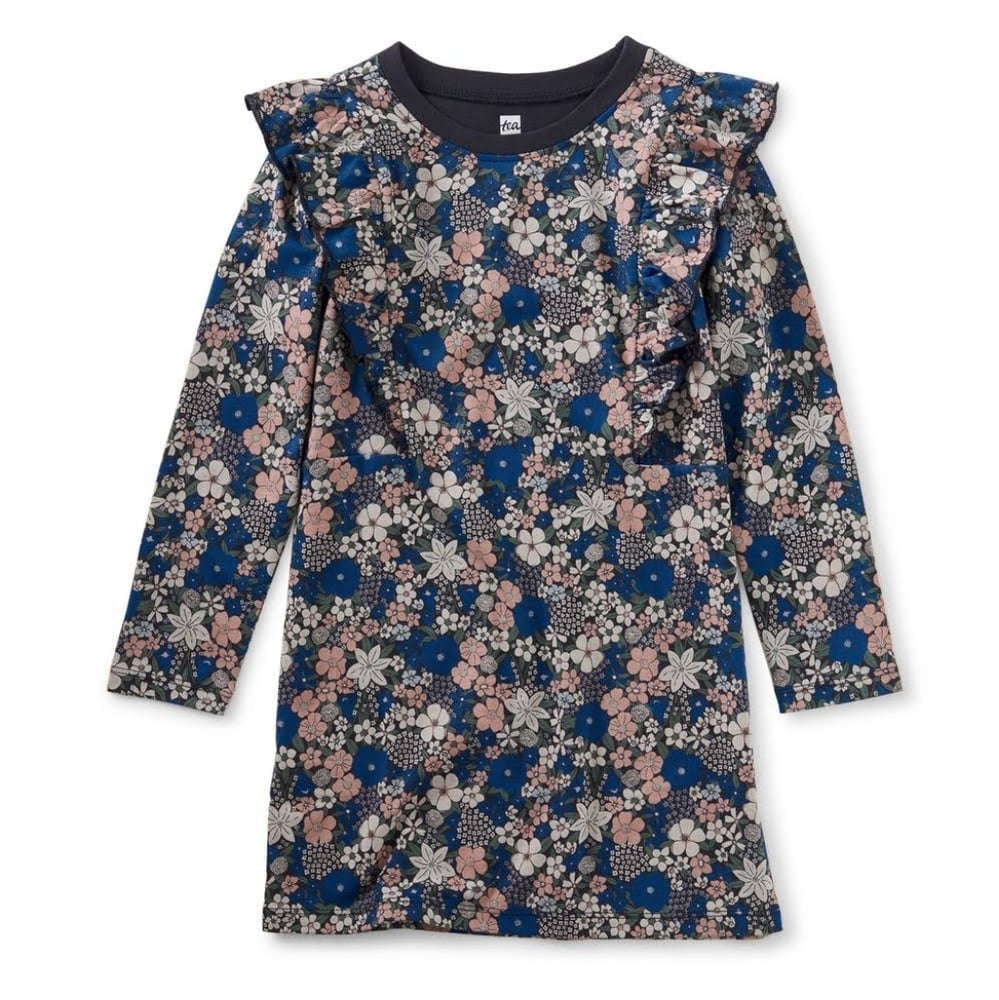 Tea Collection | Ruffle Shoulder Dress Wildflower Patch in Indigo
