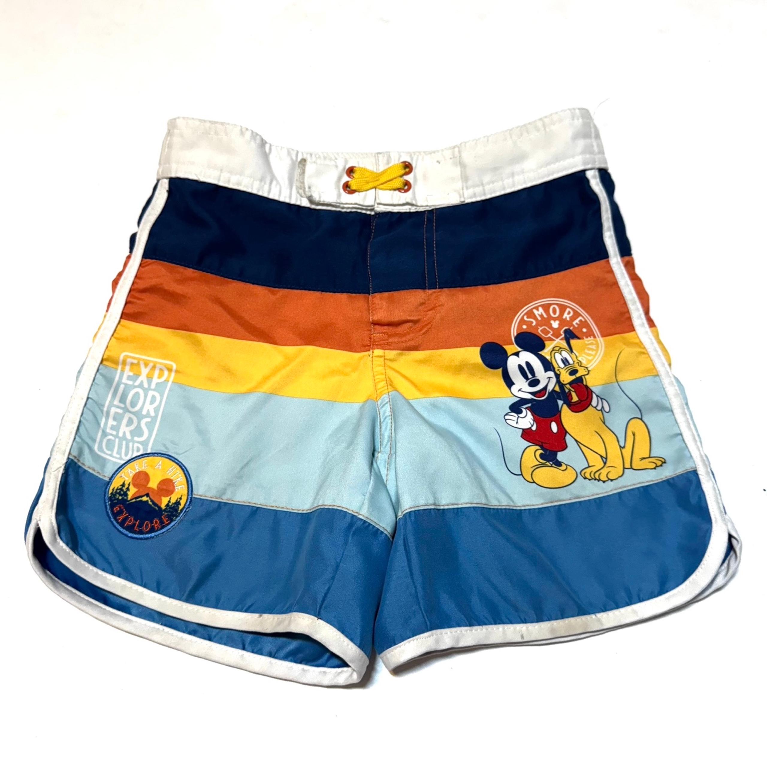 Disney Boys Retro Mickey Mouse & Pluto Striped Swim Trunk Board Shorts Size 4