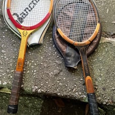 Wooden Bancroft Bjorn Borg Racket and Vintage Wilson Advantage Wood Ten bundle