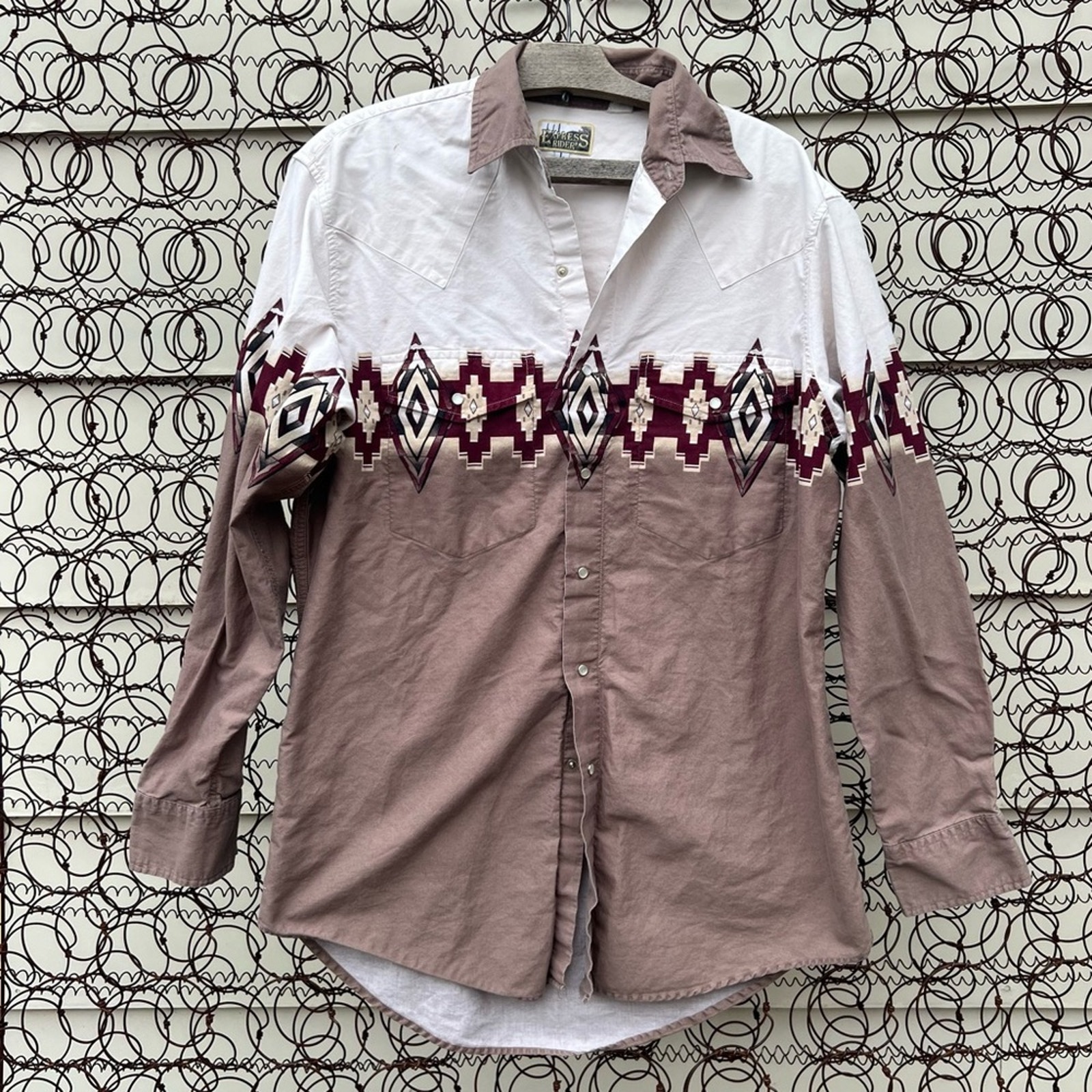 Vintage 90s Earth Tone Aztec Southwestern Cowboy pearl snap long sleeve shirt