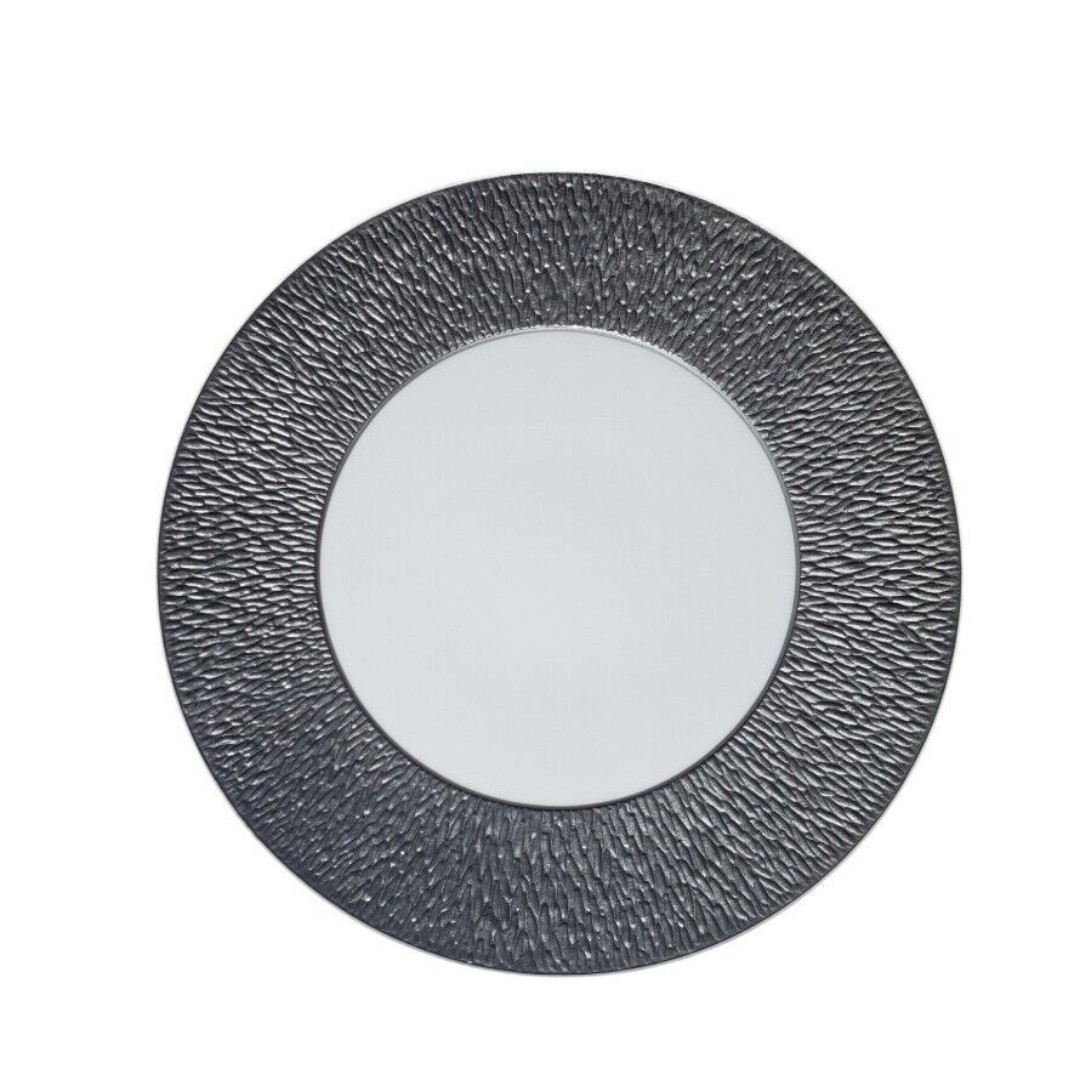 Raynaud Limoges Mineral Flat Plate Dinner Grey Textured Rim 11.4