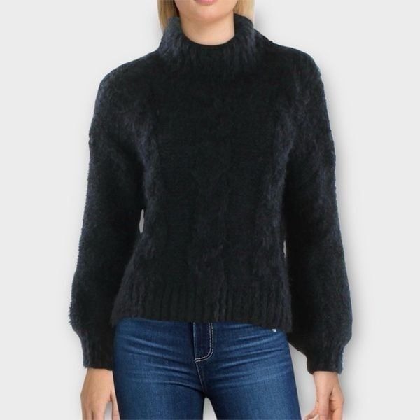 Sage the Label Amanda Cable Knit Cutout Turtleneck Sweater in Black Size XS NWT