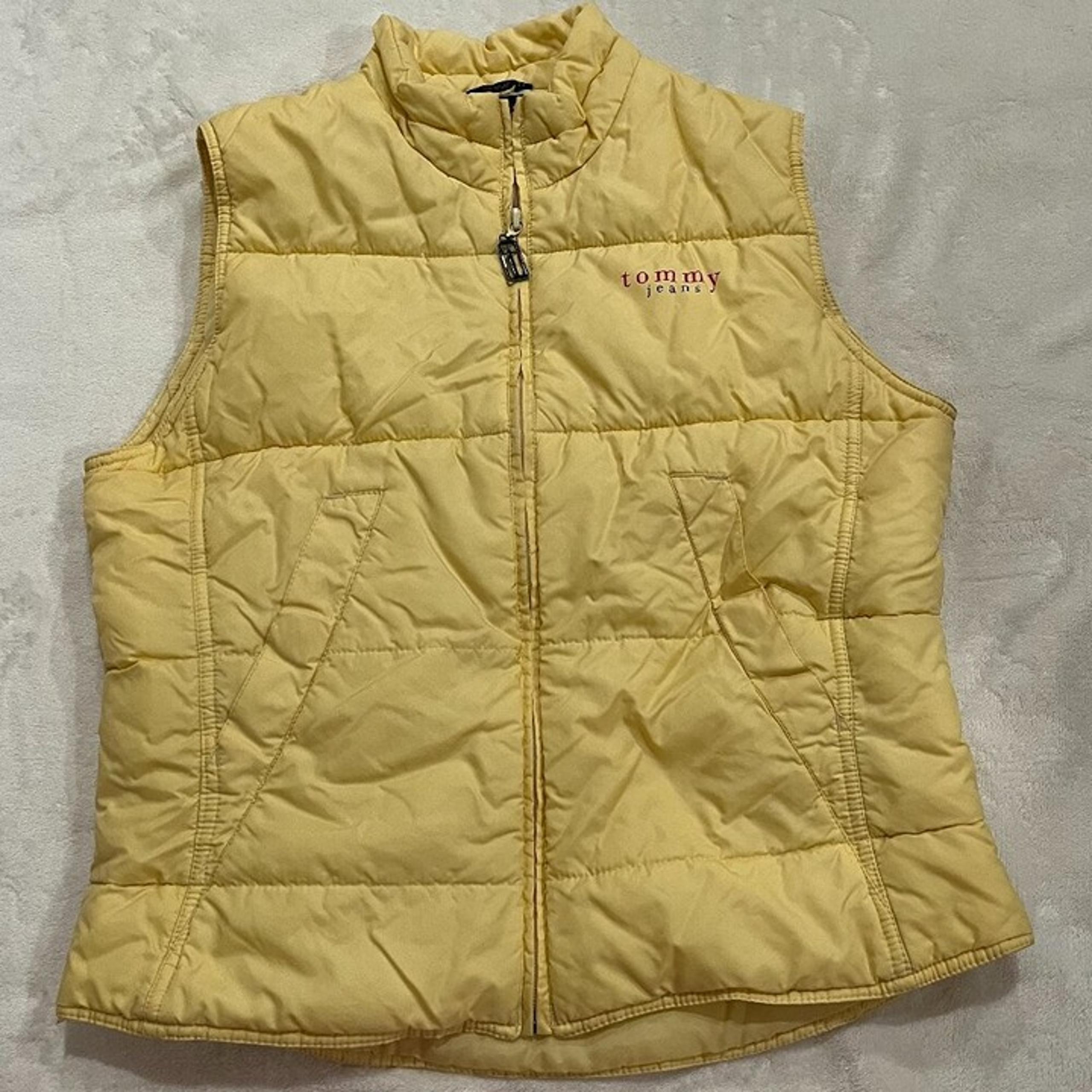 Y2K Tommy Hilfiger Baby Pale Yellow Puffer Vest Women's XL
