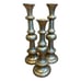 Painted Wood Pillar Candle Stick Holders Gold Tone Bohemian Lot of 3 Set