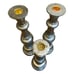 Painted Wood Pillar Candle Stick Holders Gold Tone Bohemian Lot of 3 Set