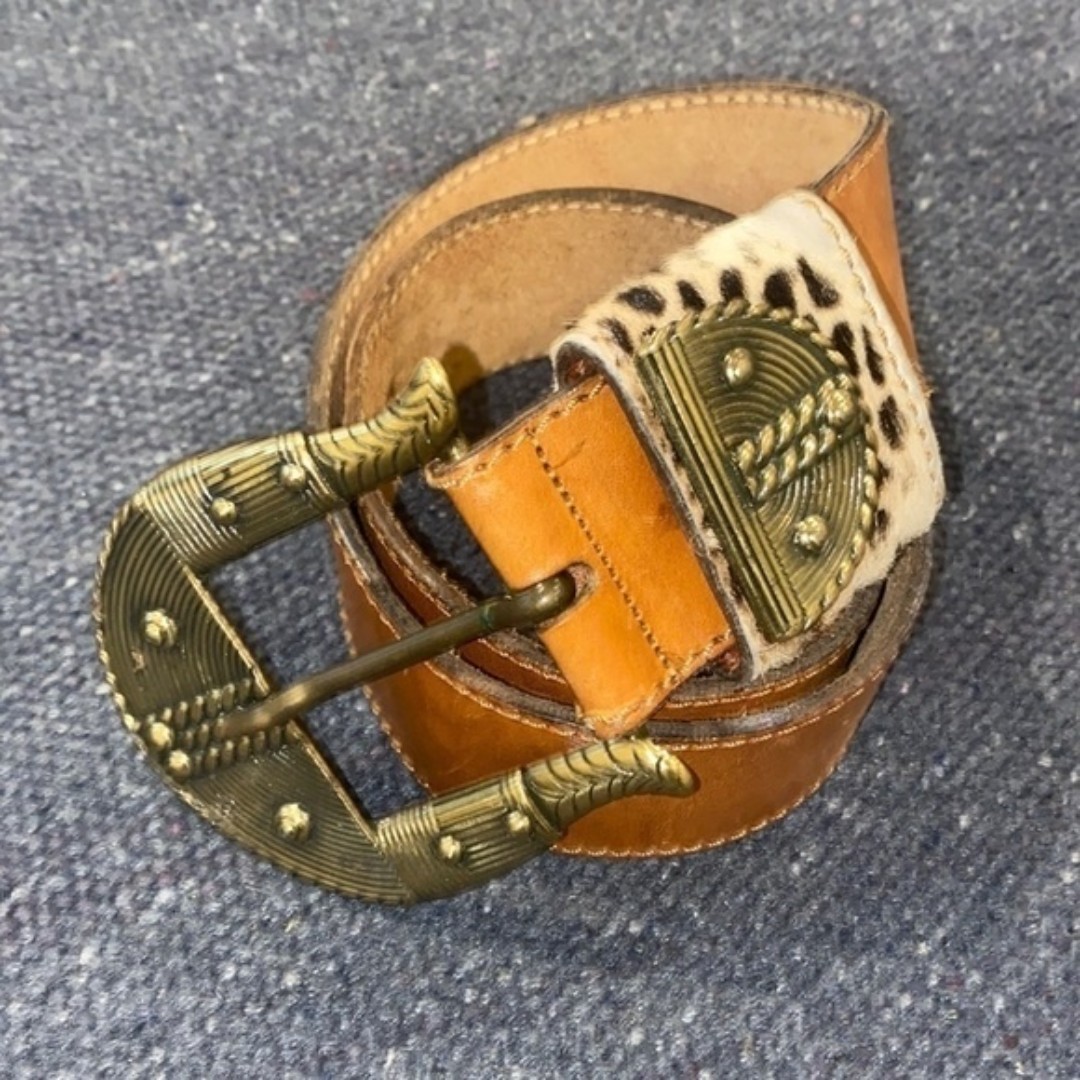 Adonnavita Italian Leather Leopard Animal Calf Hair Belt Vintage