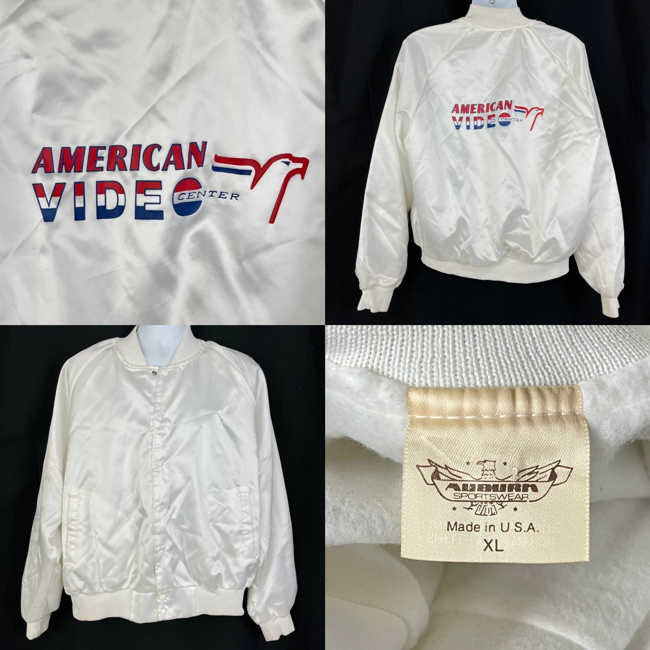 American Video Center Vintage Satin Snap Jacket XL Mens 1980s Rental USA Eagle
