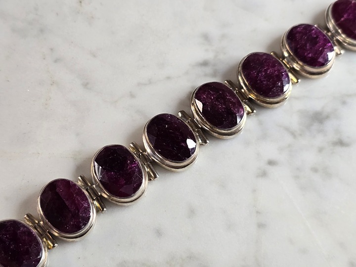 Womens Vintage Estate Sterling Silver Natural Ruby Bracelet 54.7g E7869