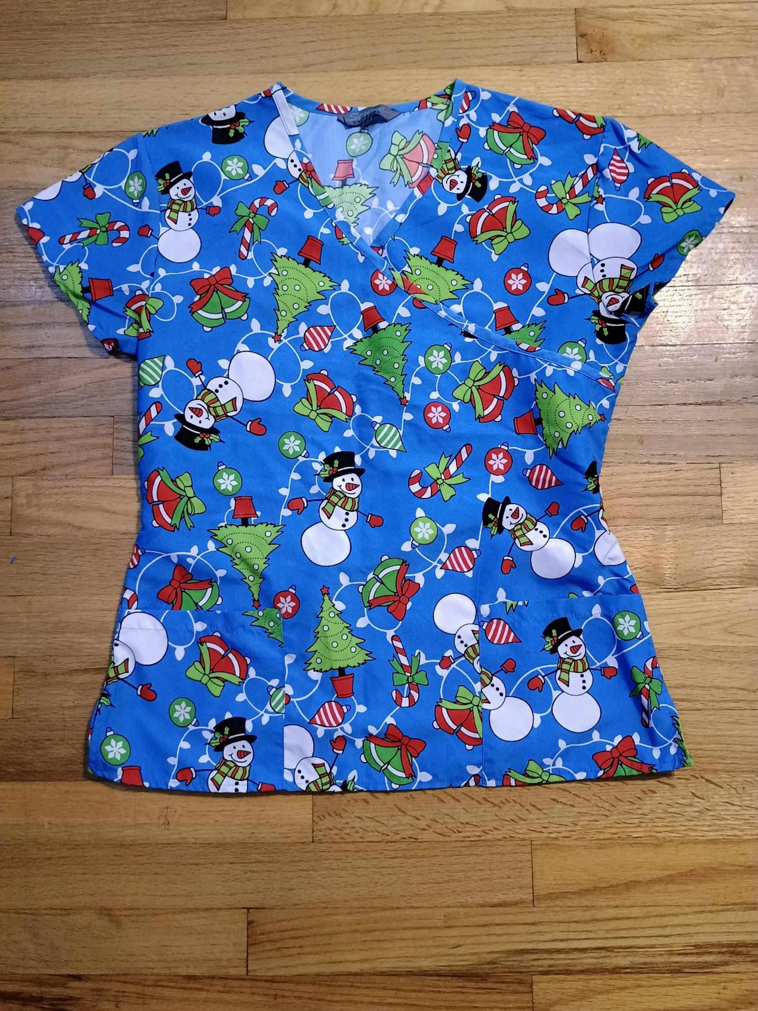 Women's Serene Uniforms Christmas Snowman scrub top office shirt S