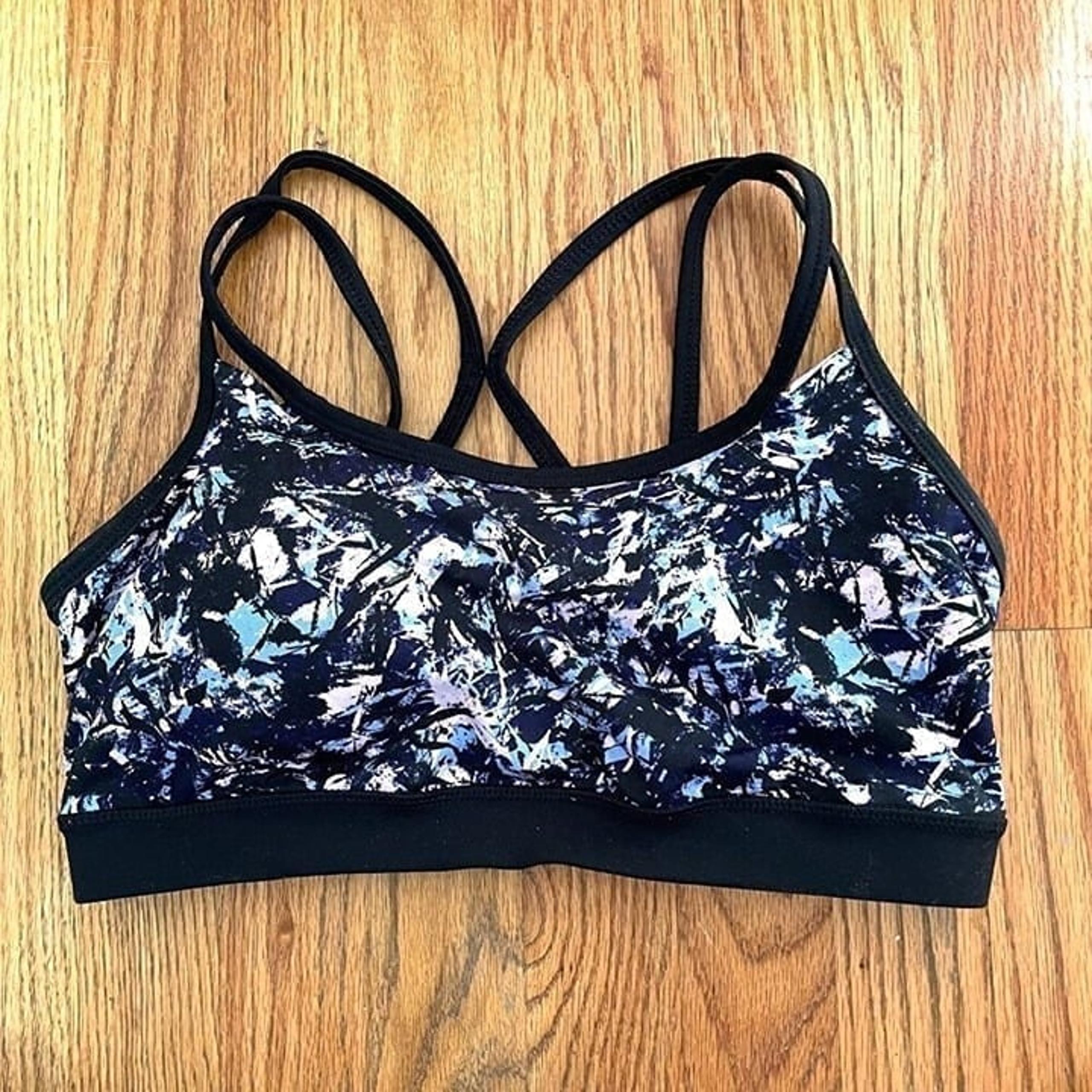 GAIAM Black Blue Lilac Lavender Navy Geo Geometric Print Strappy Sports Bra S