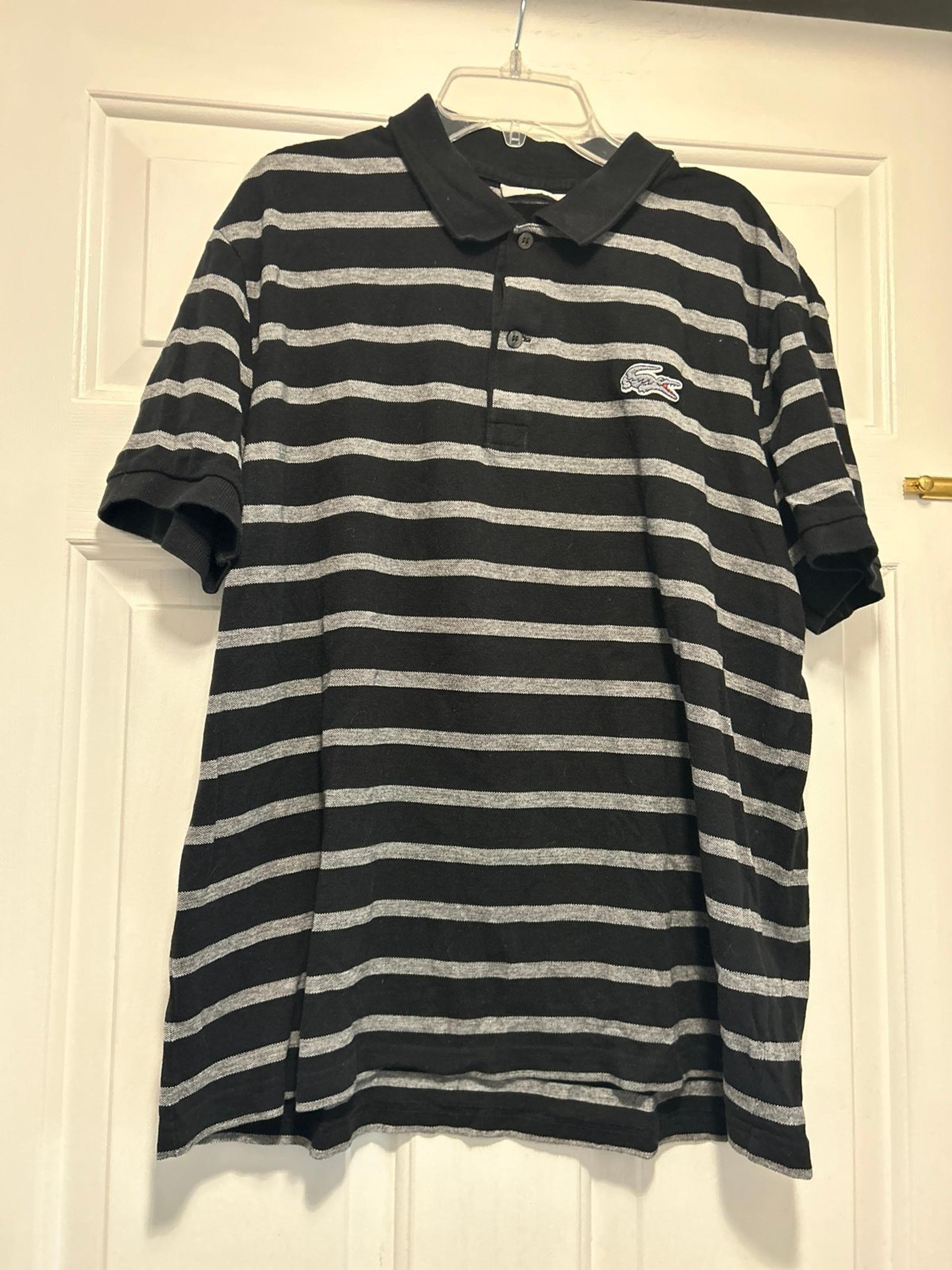 Mens small youth XL Izod Lacoste  black gray striped 100% cotton