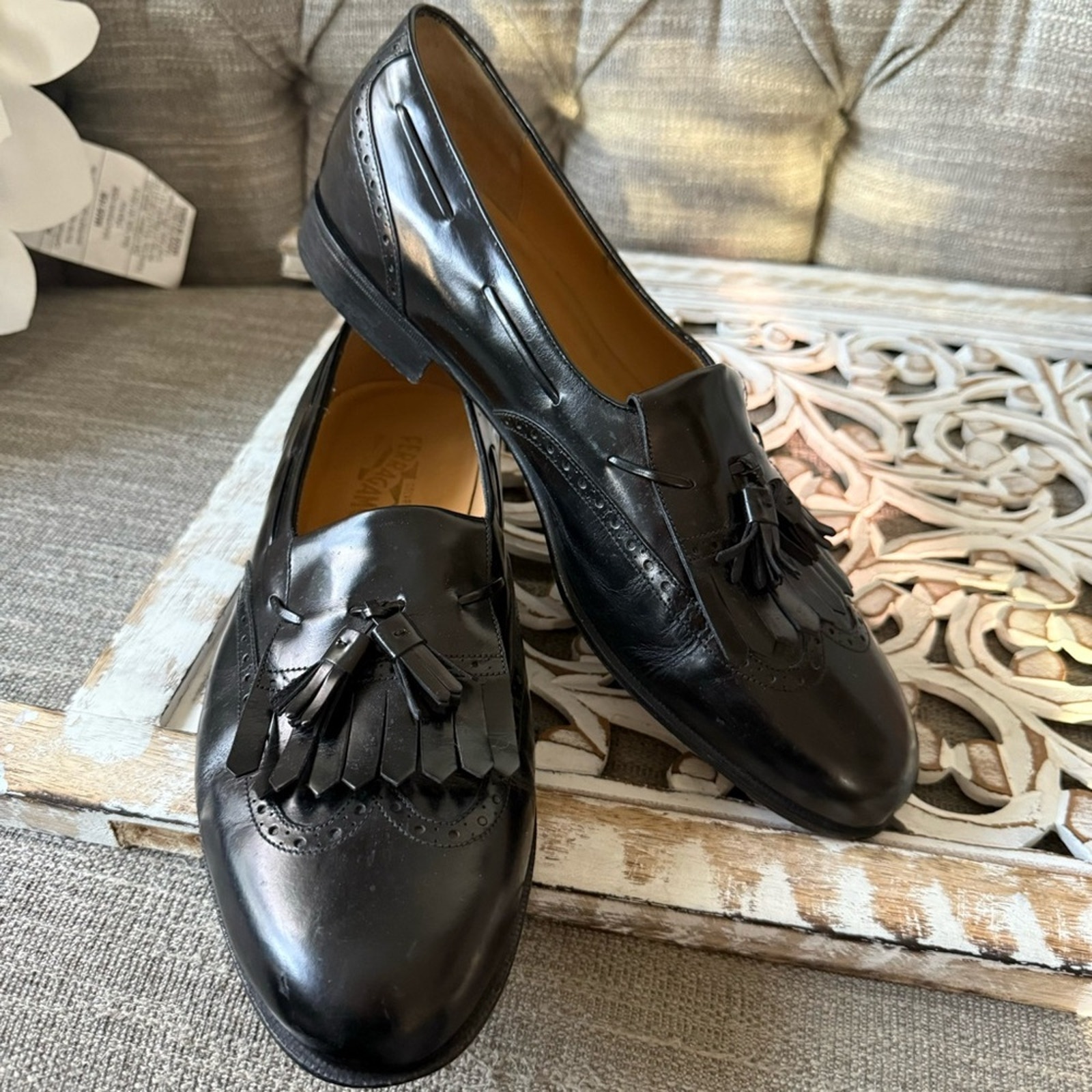 Salvatore Ferragamo black Leather Loafers Shoes Men’s 13 D