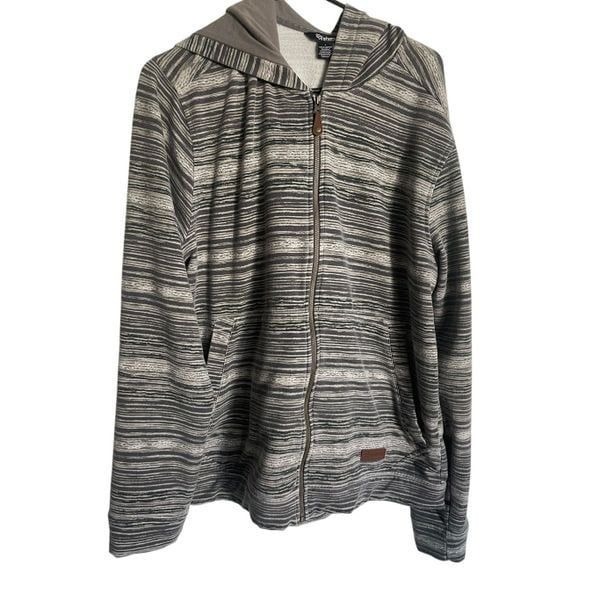 Sherpa Adventure Gear Womens Gray Striped Sustainable Zip Up Hoodie Size Large