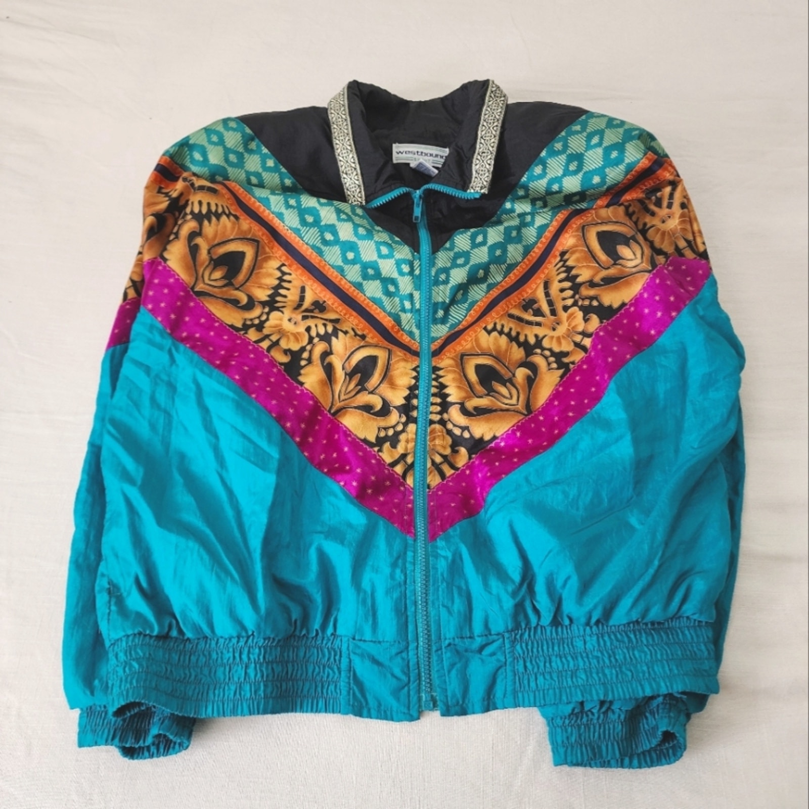 Vintage floral filigree colorful pattern jacket womens large retro 80s 90s