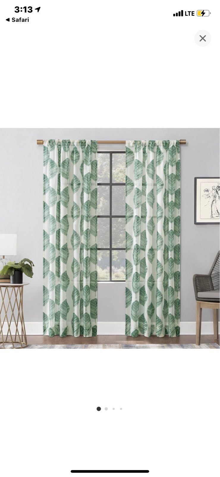 96 x52 Angelou Leaf Print Curtain panel