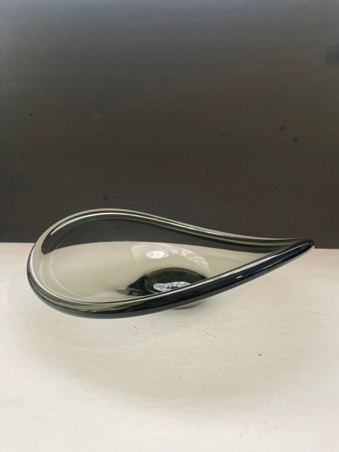 Vintage Signed MCM Holmgaard Per Lutken 1962 Green Glass Bowl