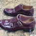 John Fluevog Red Burgundy Brogue Detail Double Monk Strap Mens Dress Shoes 4 New