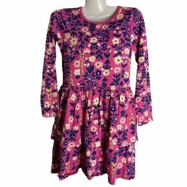 Hanna Andersson Long Sleeves Dress 10 Pink Floral Tiered Round Neck Ruffle NEW