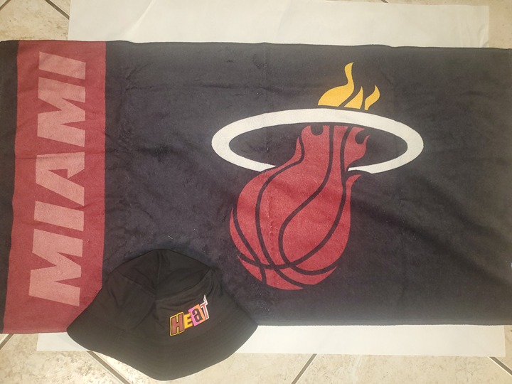 Miami Heat Black Logo NBA Bucket Hat Cap One Size + Heat Towel - 40 W x 31 L