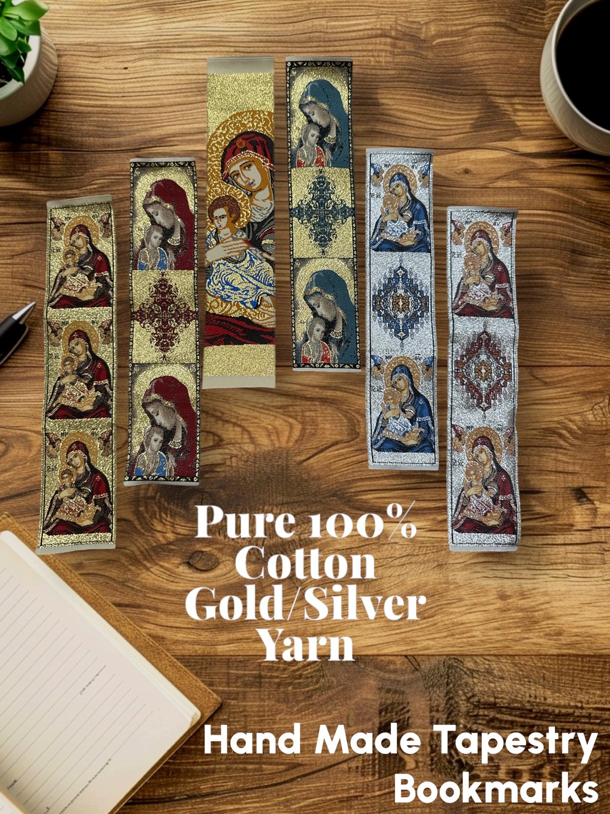 Set of 6 Tapestry Bookmarks Christian Icon 9” Cotton woven