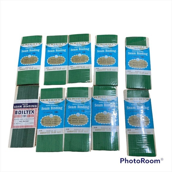 Vintage Seam Binding Bundle Emerald Green Wright’s Rayon Boiltex Hunter