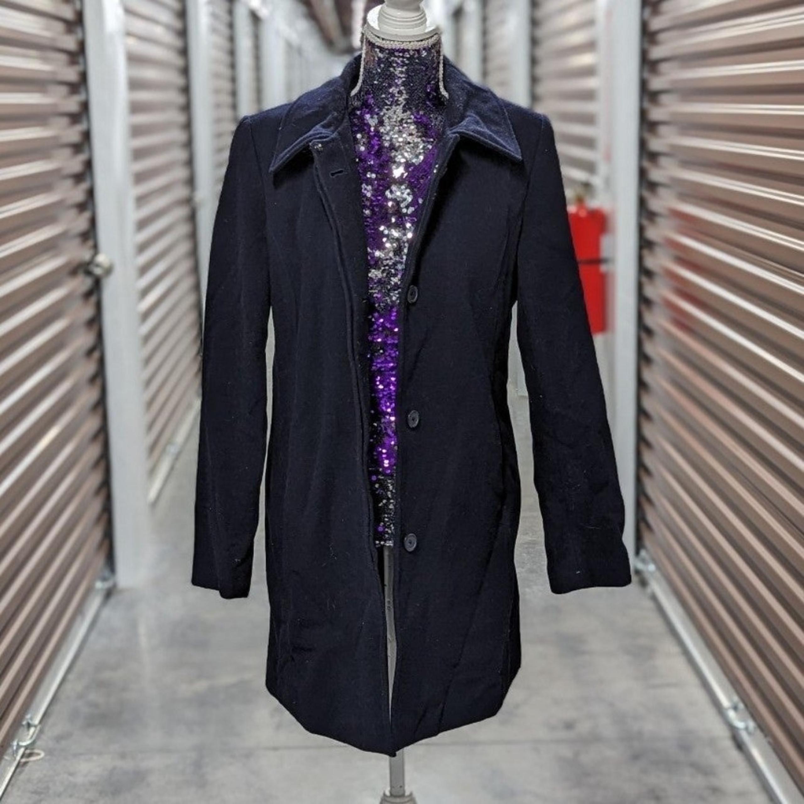 Vintage American Eagle Women's Medium Navy Blue Mid Length Wool Blend Pea Coat