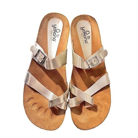 Yokono Ibiza 201 Metallic Silver Leather Sandals made in Spain Womens Size 10