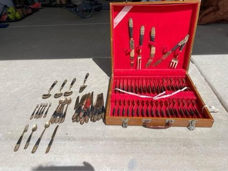 Vintage 1960s Siam Brass and Rosewood Flatware / Cutlery Set in Wood Storage Box