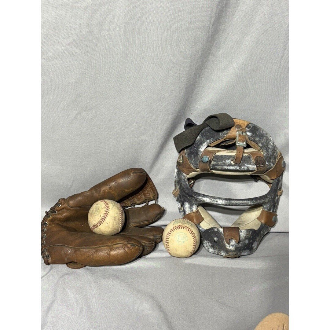 Vintage baseball equipment Wilson Ball Hawk Glove. MacGregor Catchers Mask.