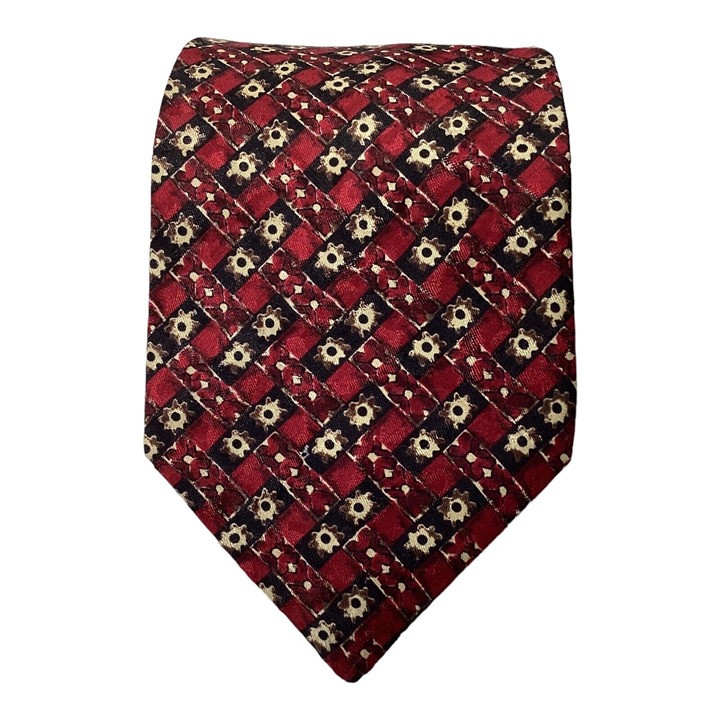 ERMENEGILDO ZEGNA Red Geometric Silk Tie Made In Italy 58 -4 EC
