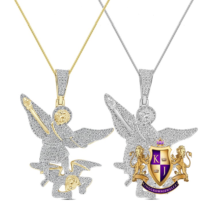 Real Silver Saint Michael Archangel And The Devil Pendant Charm 2'' +Free Chain