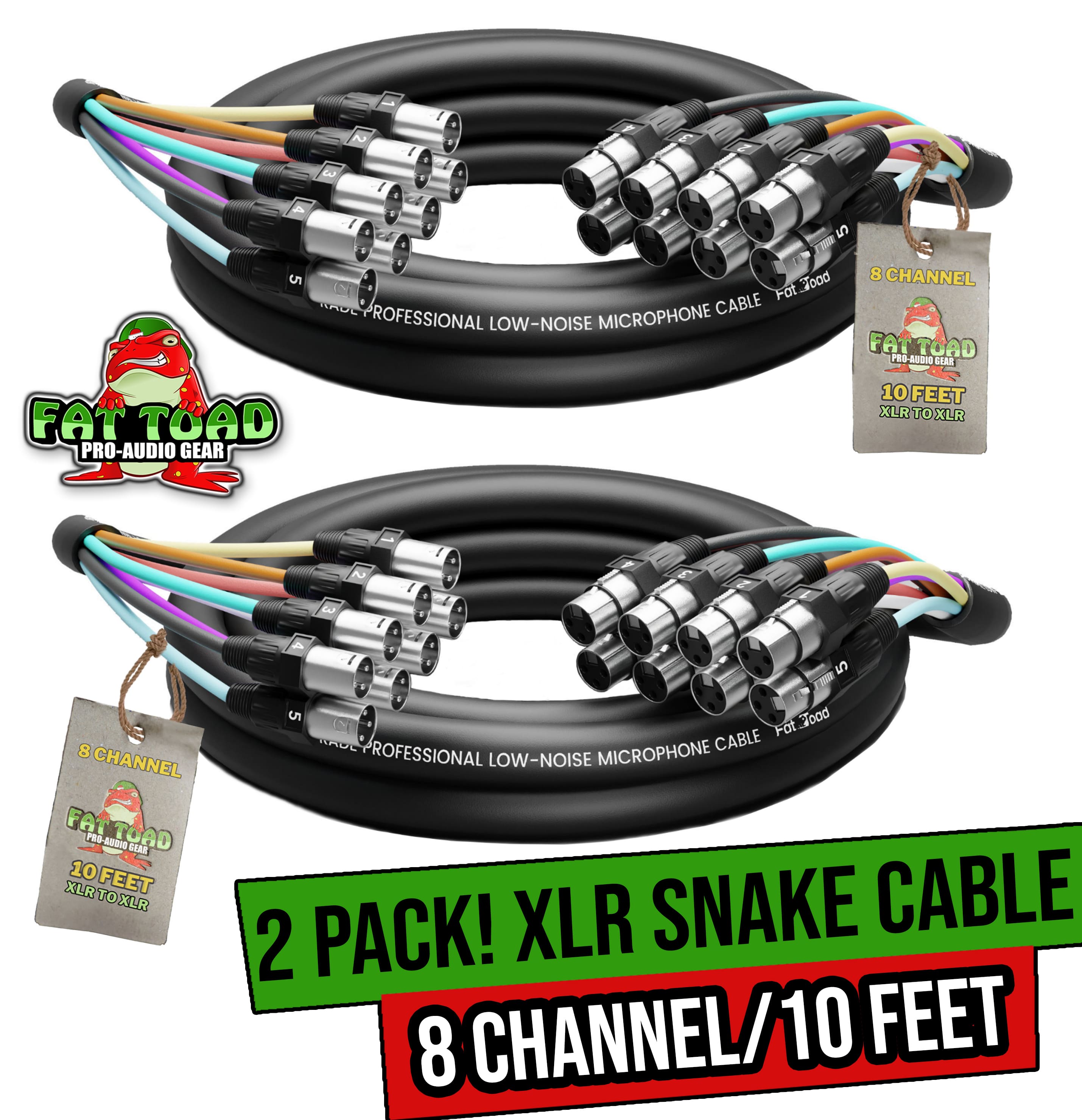 BUNDLE 8 Channel XLR Snake Cable 10ft | Studio Stage, Live Sound Recording Cords