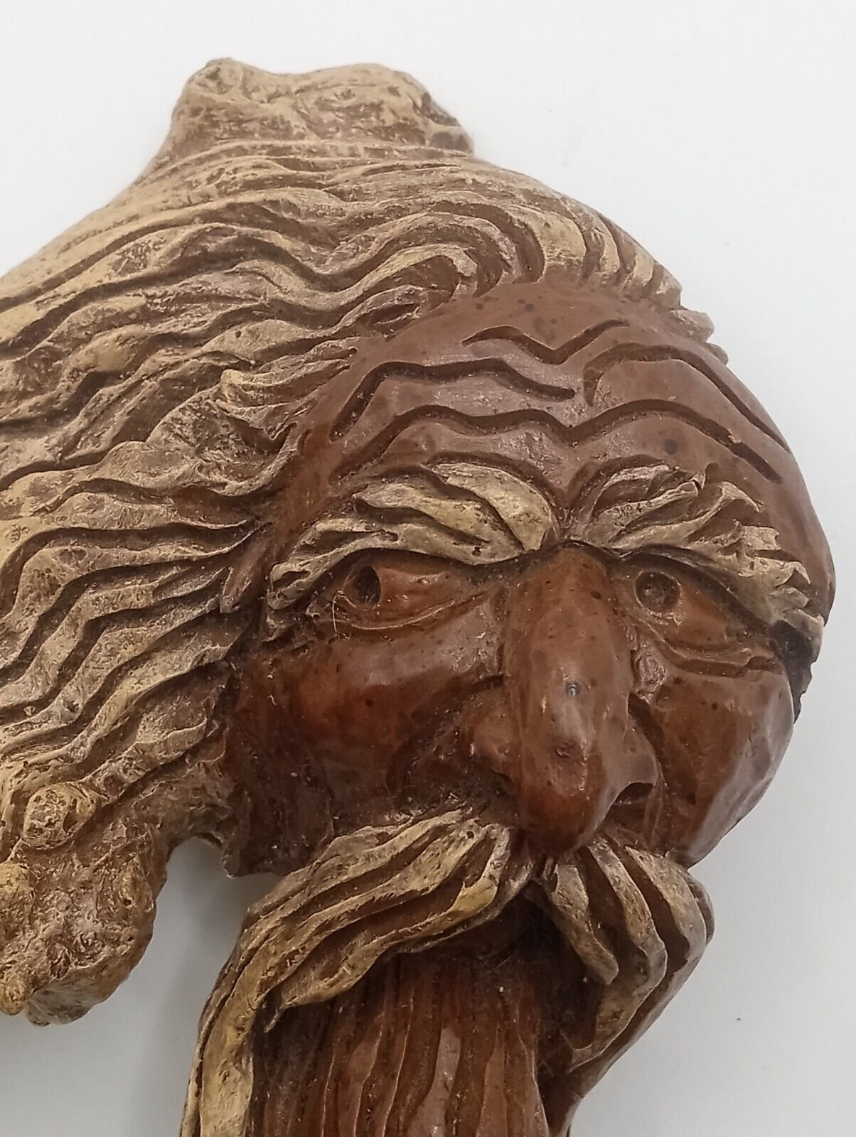 Hand Carved Bearded Side Eye Man Wall Hanging. Signed.