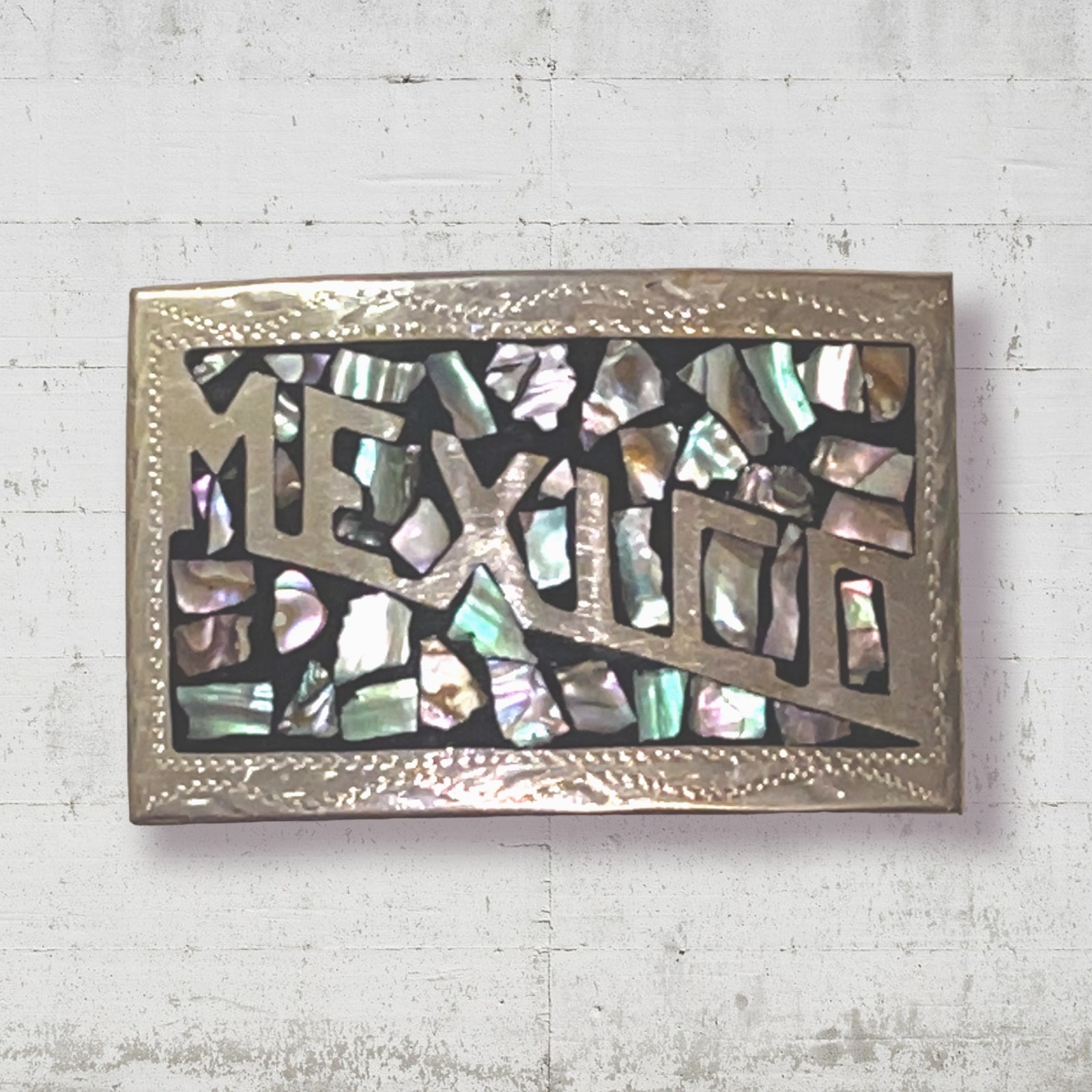 Vintage Mexico Belt Buckle with Mother of Pearl