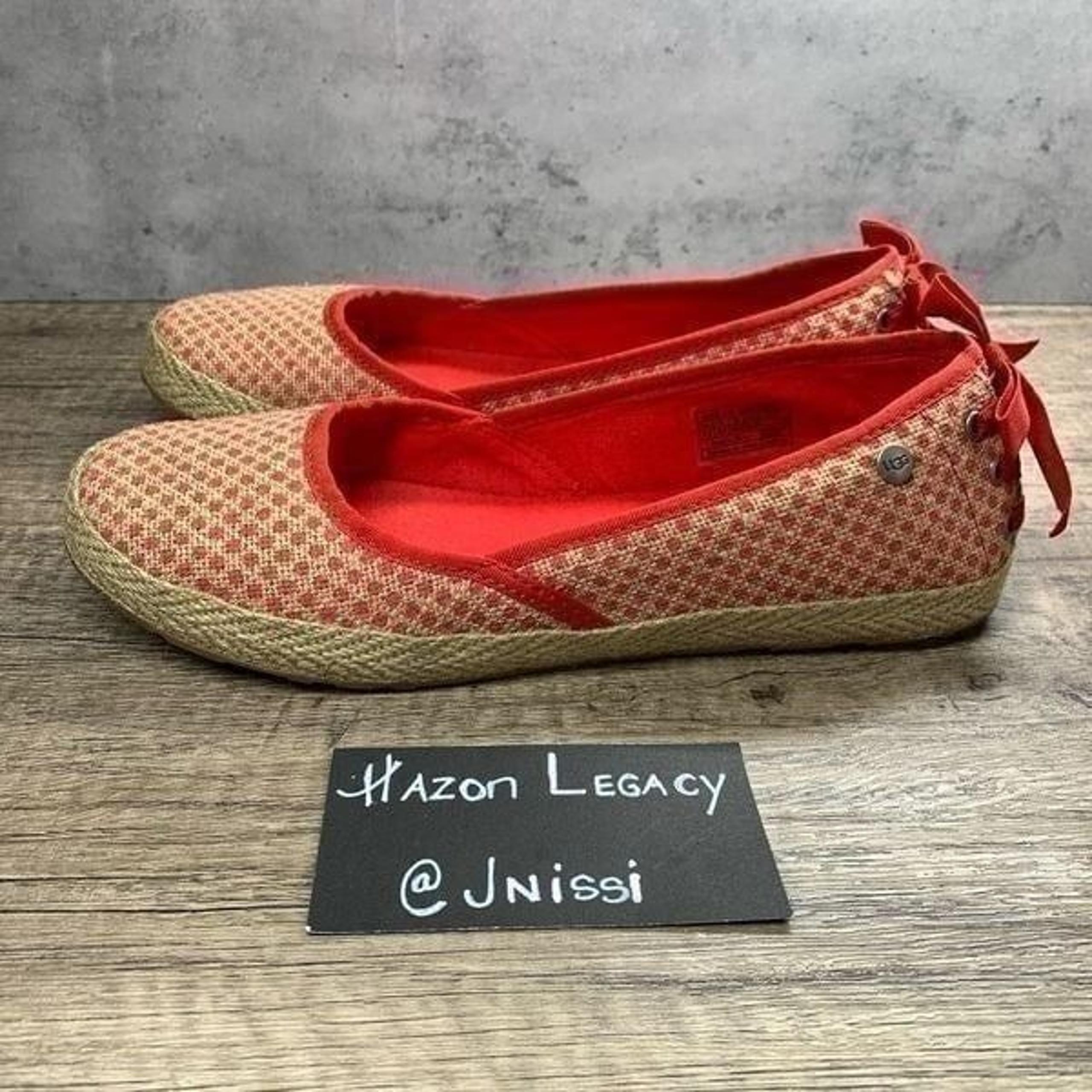 UGG~Women's~Red Polka Dot Indah Burlap Slip On Shoes~Size 7