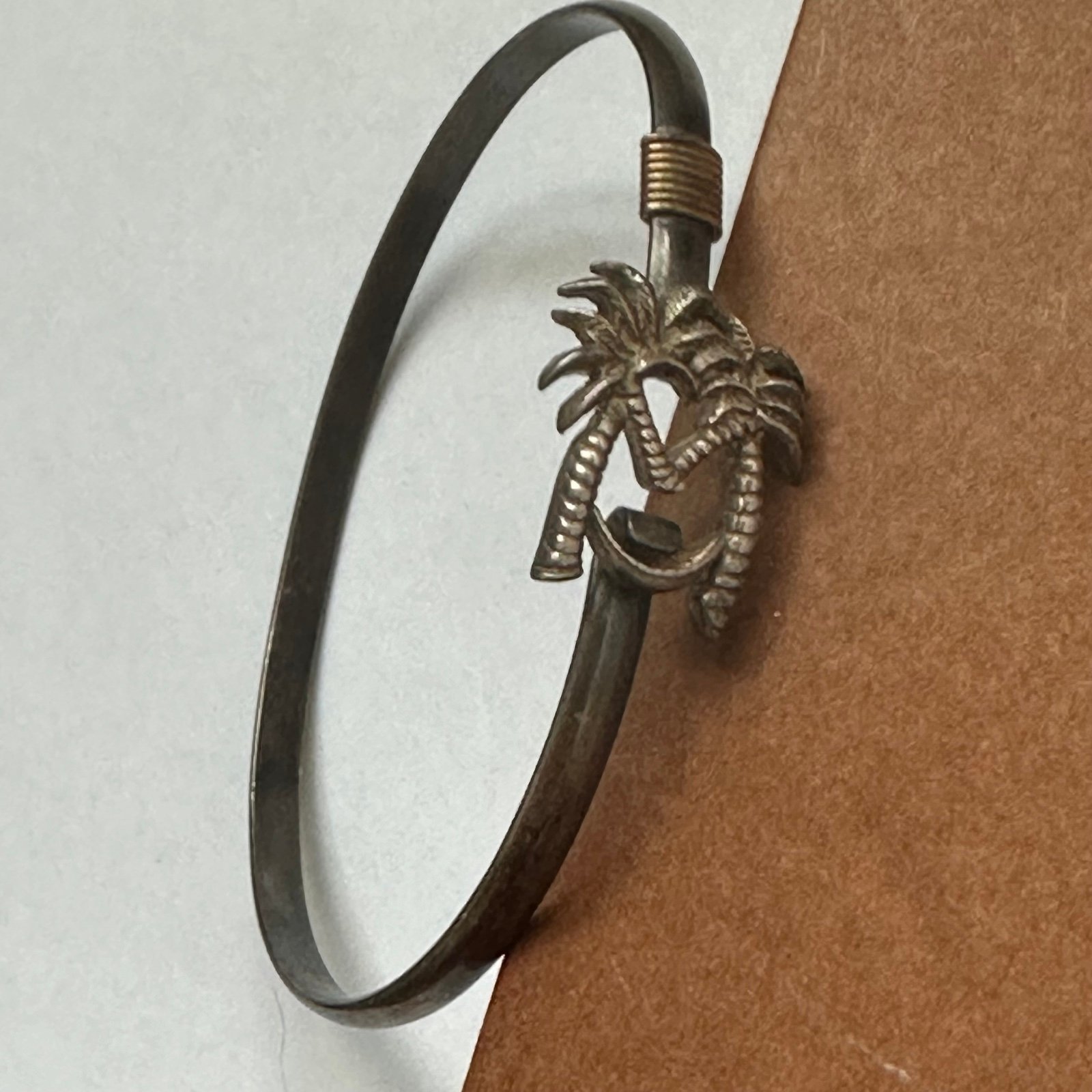Vintage Sterling Silver 14k Palm Tree Hook Bracelet