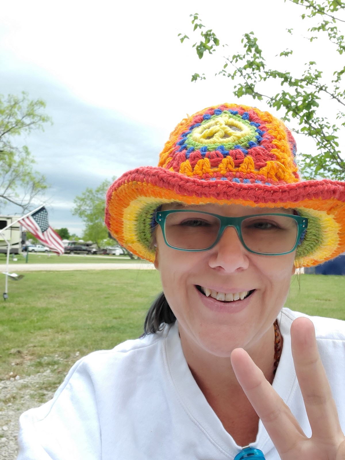 Bucket Hat crochet peace signs