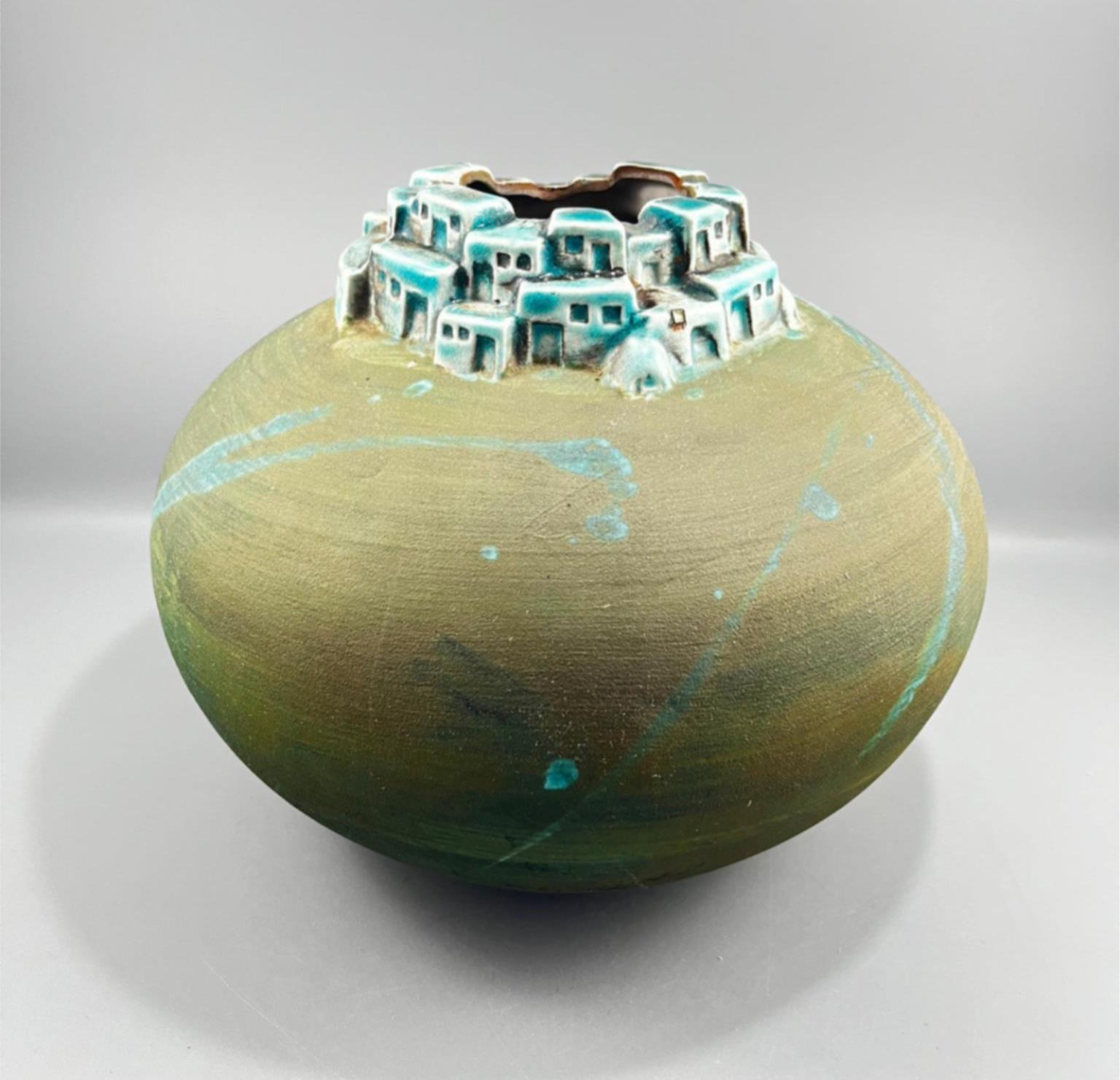 Jeremy Diller Raku Art Pottery Southwestern Pueblo Vase Jar 8 x 8