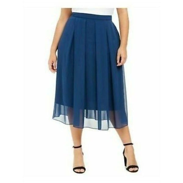 Anne Klein Midi Pleated Evening Skirt 3X Blue