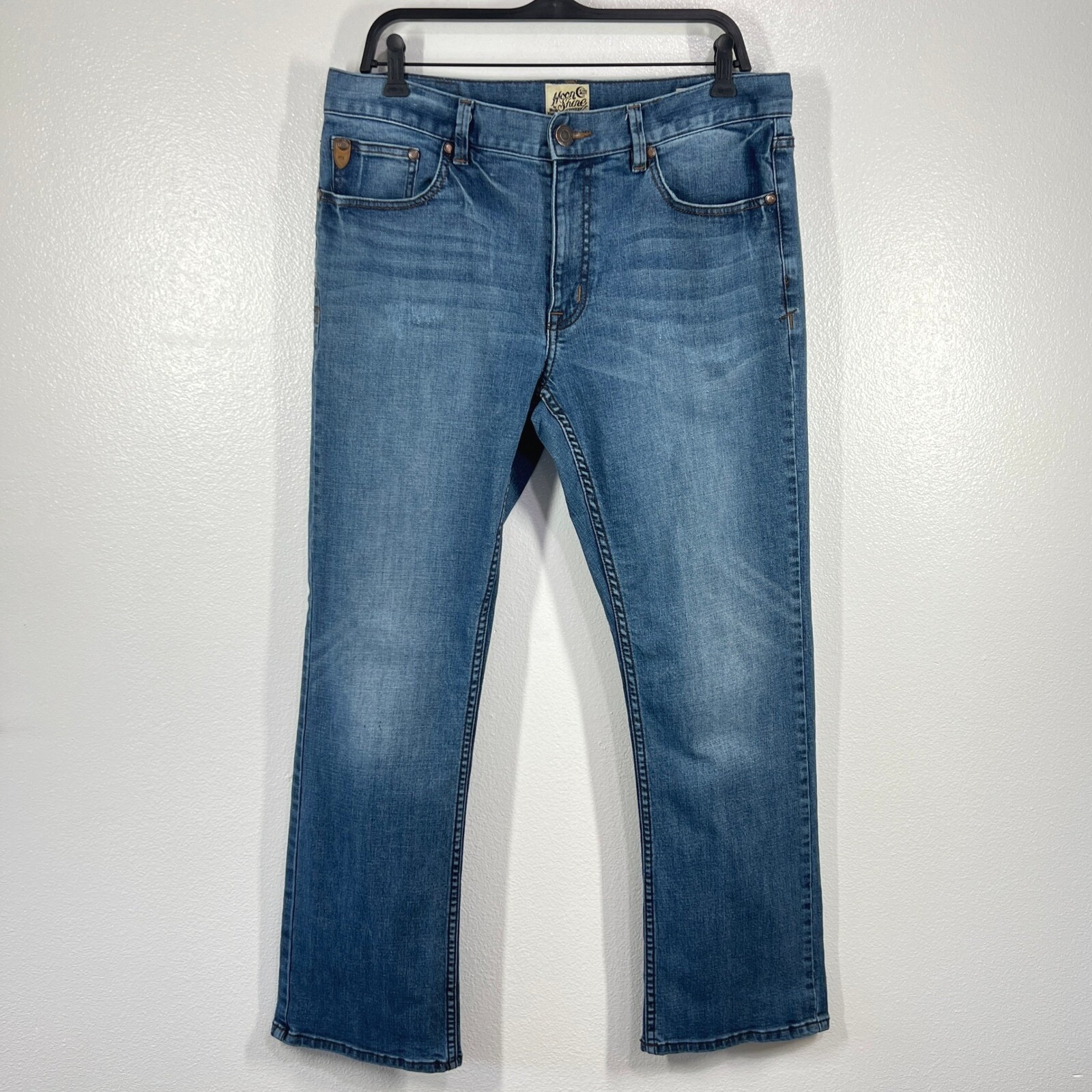 Moon Shine Slim Boot Jeans 120 Proof Denim Blue Wash Men's Size 34x32 Everday