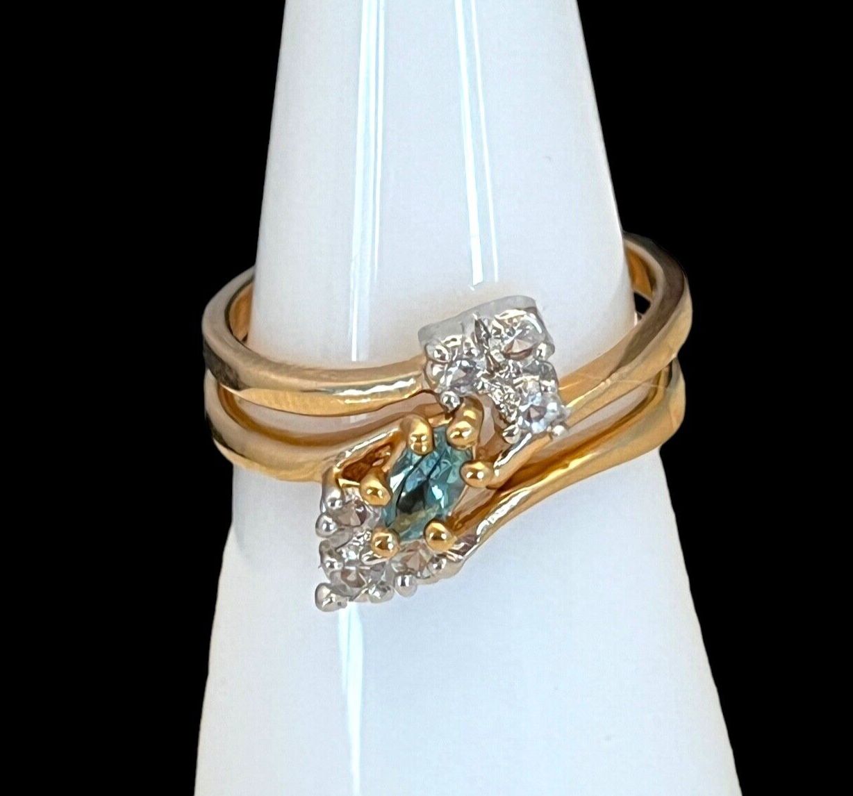 Vintage Ring Set Size 5 Blue Crystal With Clear Accents 14K Gold Plate 14Y
