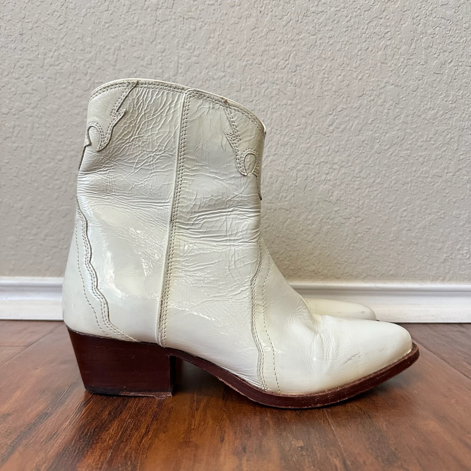 FREE PEOPLE New Frontier Western Boots White Patent Leather